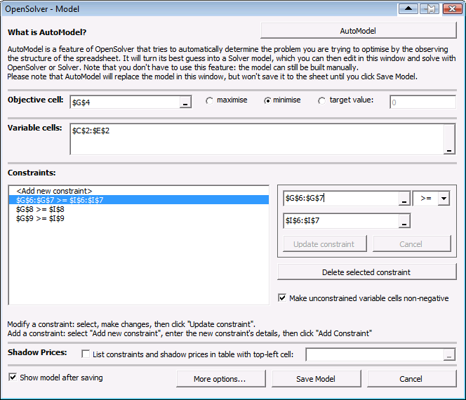 integer programming excel solver examples